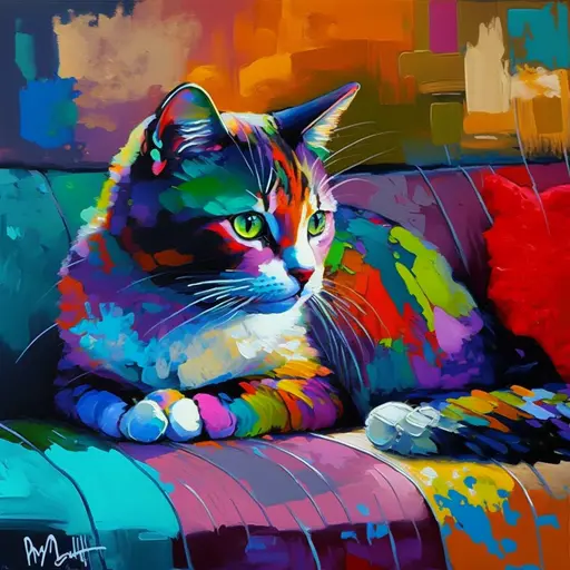 Midjourney billede af en abstrakt kat på en sofe